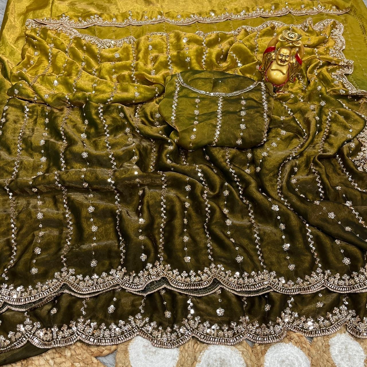 Golden beads dual shade saree