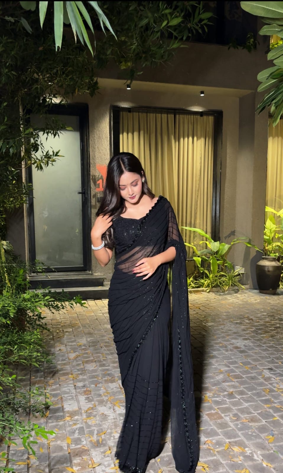 Black sequence saree