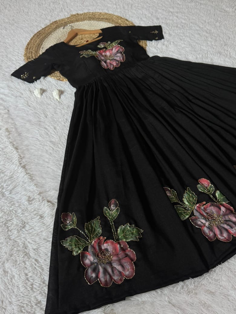 Black flower maxi