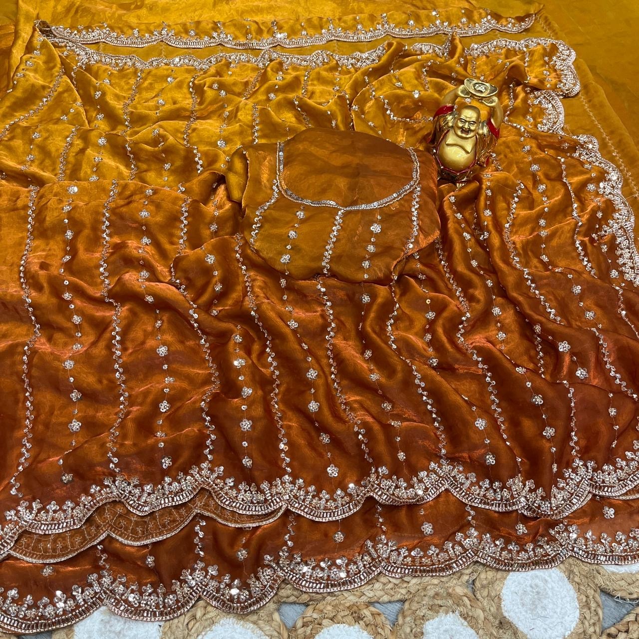 Golden beads dual shade saree