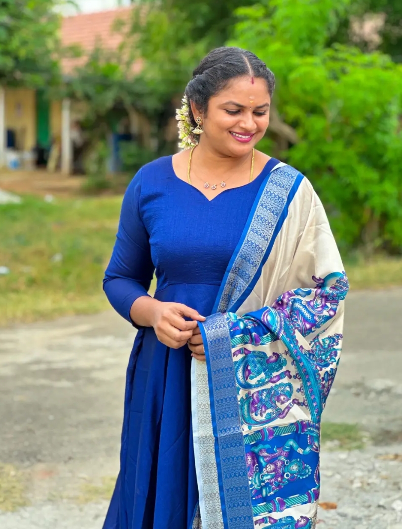 Anarkali With Kalamkari Duppata